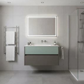 Mobile da bagno sospeso sotto lavabo Niwa 2 cassetti L 89.5 x H 50 x P 45.5 cm grigio e verde timo cannettato