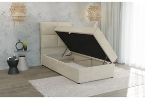 Letto singolo imbottito con contenitore beige con materasso e topper inclusi 90x200 cm Lena – Ropez