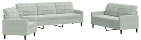 Set di divani 3 pz con cuscini grigio chiaro in velluto