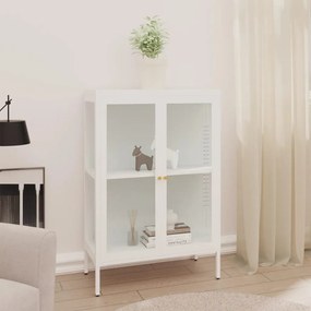 Credenza Bianca 75x35x105 Cm İn Acciaio E Vetro /
