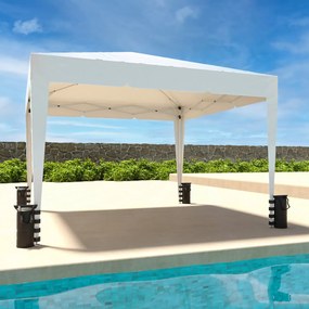 Gazebo Pieghevole Impermeabile 3 x 3 M Da Giardino Con 4 Sacche Per Pesi E Sacca Di Trasporto Chiusura A Fisarmonica Per Fiere Campeggio Esterno Piscina Struttura Acciaio Copertura 160 gr/m² (Bianco)