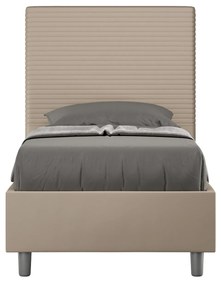 Letto singolo imbottito similpelle Focus 80x200 senza rete, con rete, contenitore, Tortora / Contenitore