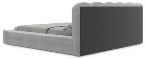 Letto matrimoniale imbottito grigio con contenitore con griglia 140x200 cm Mano - Makamii