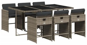 Set da pranzo da giardino 7 pz con cuscini in polyrattan grigio