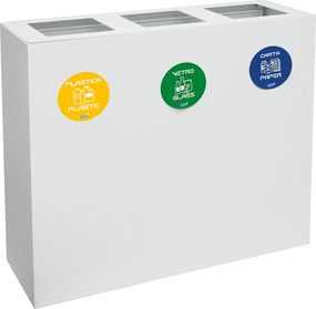 Pattumiera per Raccolta Differenziata 3 Scomparti 180 L 90x30x80 cm in Acciaio Verniciato Bianco...