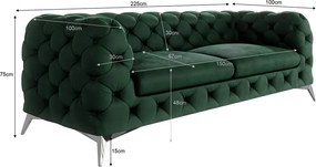 Divano verde scuro con rivestimento in velluto 225 cm Chelsea – Ropez