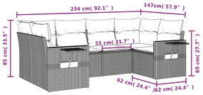 Set divano da giardino 6 pz con cuscini grigio in polyrattan