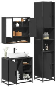 Set Mobili Da Bagno 3 Pz Nero İn Legno Multistrato /