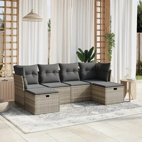 Set divano da giardino 6pz con cuscini grigio chiaro polyrattan