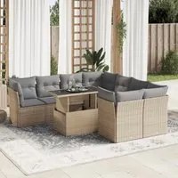 Set Divano da Giardino 9 pz con Cuscini Beige in Polyrattan 3326130