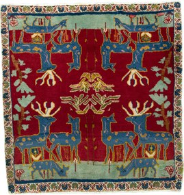 Shiraz Tappeto 80x70 Rosso (Iran) Annodato A Mano