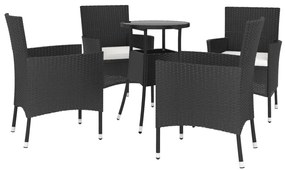 Set Bistrò da Giardino 5 pz con Cuscini in Polyrattan Nero