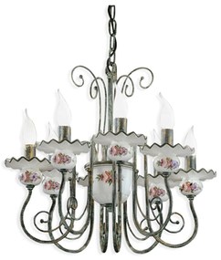 Lampadario Classico Sanremo Metallo E Ceramica Verde Sfumato Oro 8 Luci E14