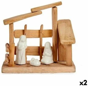 Presepe di Natale Bianco Naturale Legno Ceramica 18 x 17 x 8 cm (2 Unità)