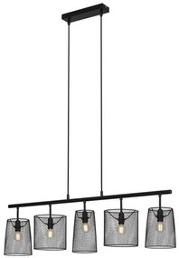 Lampadario Design Retro nero paralume nero 5x E14 BRILONER
