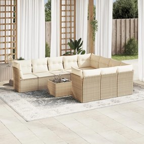 Set divani da giardino 11 pz con cuscini beige in polyrattan