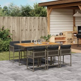 Set da pranzo da giardino 7 pz con cuscini in polyrattan grigio