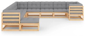 Set divani da giardino 11 pz con cuscini legno massello di pino