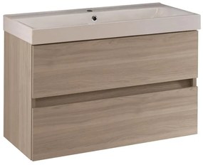 Mobile bagno sospeso con lavabo L 80 x H 57 x P 46 cm olmo rousseau in truciolare 2 cassetti per vasca centrale Kora