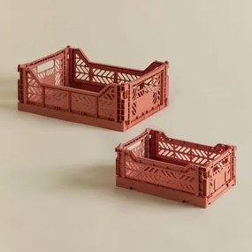 Set di 2 scatole Doli in plastica pieghevoli e impilabili Terracotta - Sklum