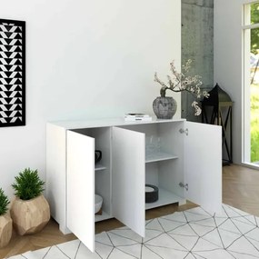 Madia in legno a 3 ante e 2 vani con ripiani 130 cm KYLA Bianco Lucido