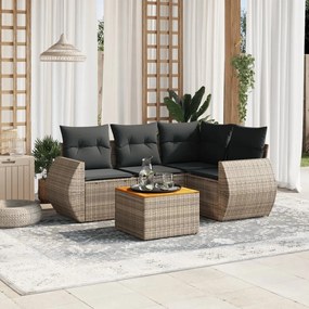 Set divano da giardino 5 pz con cuscini grigio in polyrattan