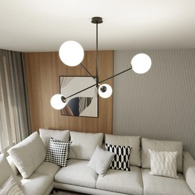 Lampadario 4 Luci Yama In Acciao Nero Con Bracci Regolabili E Vetro Opale