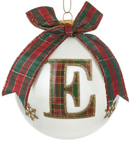 Pallina Natale lettera E tartan vetro 10 cm