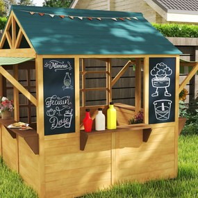 Casetta per Bambini 3-8 Anni 173x117x144 cm con 5 Finestre e 2 Lavagne in Legno di Abete Marrone e Blu...