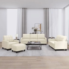 Set Di Divani 4 Pz Con Cuscini Crema İn Similpelle /