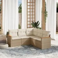 Set Divano da Giardino 5 pz con Cuscini Beige in Polyrattan 3225960