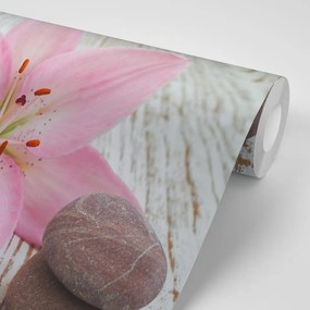 Carta da parati autoadesiva – Giglio rosa e pietre Zen