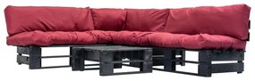 Set divani da giardino su pallet 4 pz cuscini rossi in legno