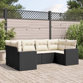 Set divano da giardino 6 pz con cuscini nero in polyrattan