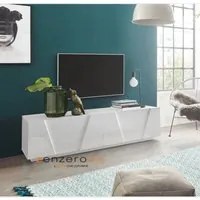 Mobili tv bianco 4 ante con disegni geometrici in finitura Bianco lucido, ZTCA38046321