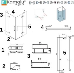 Kamalu - Box doccia 80x130 colore gun metal battente | KT1000GM