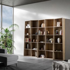 Libreria in legno Noce 227x200h cm con 5 elementi e vani trapezoidali TREK