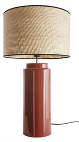 Lampada da tavolo in ceramica smaltata color terracotta e paralume in rafia naturale H64 cm MAJES
