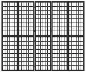 Divisorio pieghevole 5 pannelli stile giapponese 200x170cm nero