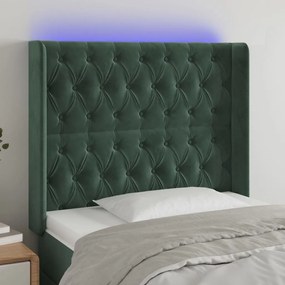 Testiera A Led Verde Scuro 93x16x118/128 Cm İn Velluto /