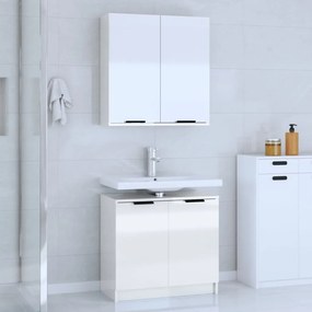 Set di mobili da bagno 2 pz bianco lucido in legno multistrato