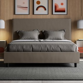 Letto matrimoniale contenitore imbottito 160x200 similpelle cappuccino Focus