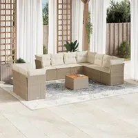 Set Divano da Giardino 10 pz con Cuscini Beige in Polyrattan 3223713