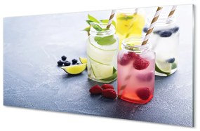 Quadro vetro Cocktail di lamponi, lime e limone 100x50 cm