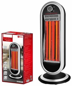 Stufa al Carbonio Oscillante 900W con Potenza Regolabile 2 Livelli con Griglia di Protezione in Metallo Oscillazione Automatico Nero Argento