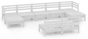 Set Salotto da Giardino 9 pz in Legno Massello di Pino Bianco