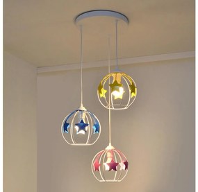 Lampadario a sospensione per bambini STARS 3xE27/15W/230V blu/rosa/giallo