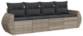 Set divano da giardino 4pz con cuscini grigio chiaro polyrattan