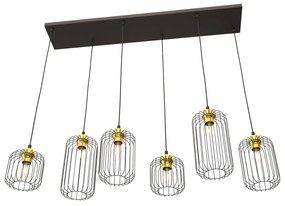 Sospensione Minimal Industrial Vander 6 Luci Lineari Nera E Oro