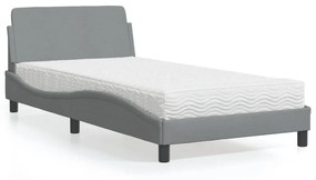 Letto con materasso grigio chiaro 100x200 cm in tessuto